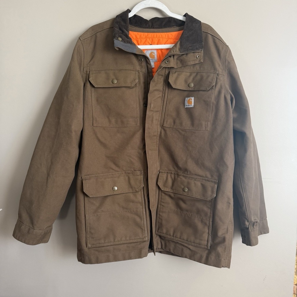 Carhartt Brown Canvas 3-In-1 Insulated Orange Quilt Lined‎ Field Coat Jacket M